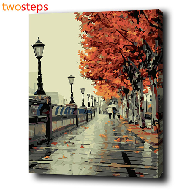 640x640 Twosteps Autumn Street Diy Digital Canvas Oil Painting By Numbers - Digital Canvas Painting