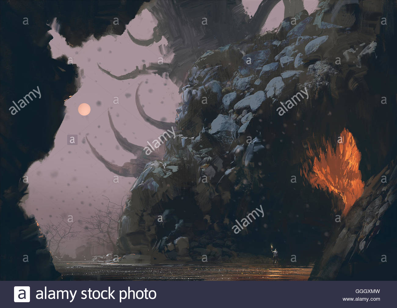 1300x1009 Fantasy Landscape With Mystery Cave,digital Painting Stock Photo - Digital Painting Fantasy Landscape