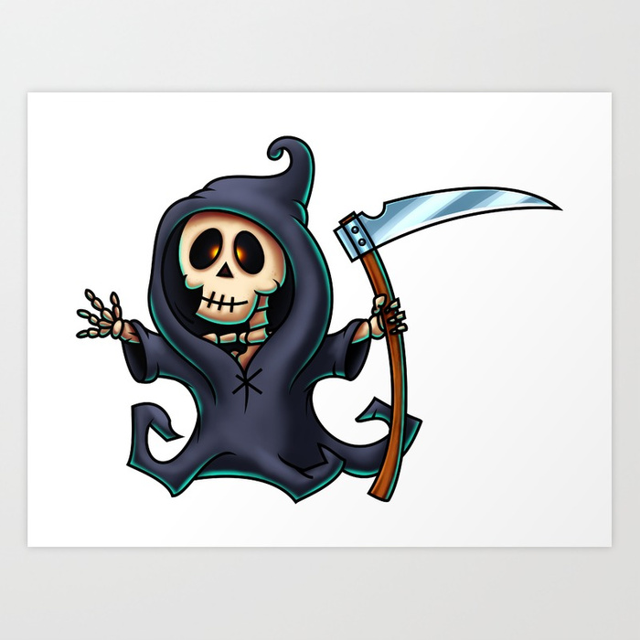 700x700 Cute Death Cartoon Character Digital Painting Art Print By - Digital Painting Prints