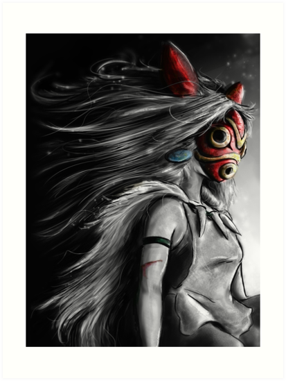 413x549 Mononoke Wolf Anime Tra Digital Painting Art Prints By - Digital Painting Prints