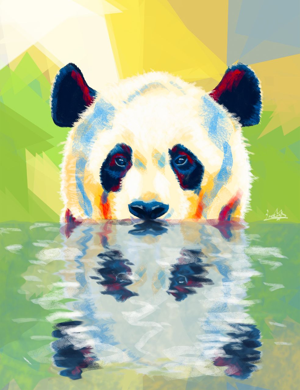 984x1279 Panda Taking A Bath, Digital Painting. Prints And Products - Digital Painting Prints