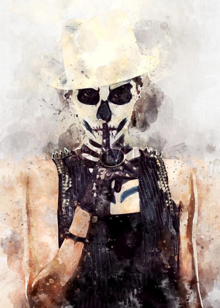 714x998 Digital Watercolor Painting Of A Woman With Skeleton Face Art - Digital Watercolor Painting