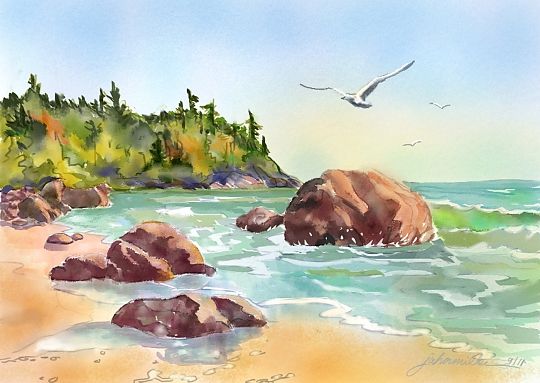 540x383 Morning On The Beach - Digital Watercolor Painting