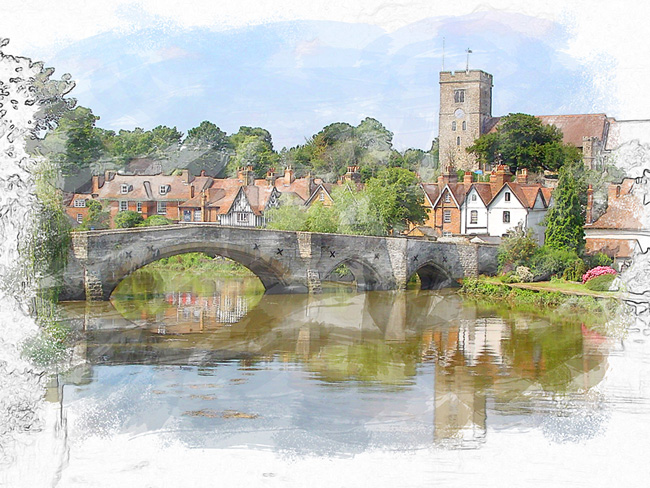 650x488 Aylesford Village, Kent - Digital Watercolor Painting