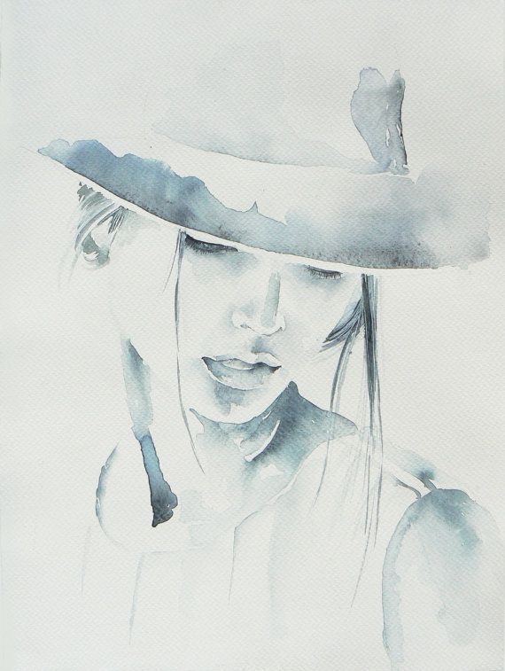 570x757 Woman In Hat Prints, Digital Watercolor Print, Printable Art - Digital Watercolor Painting