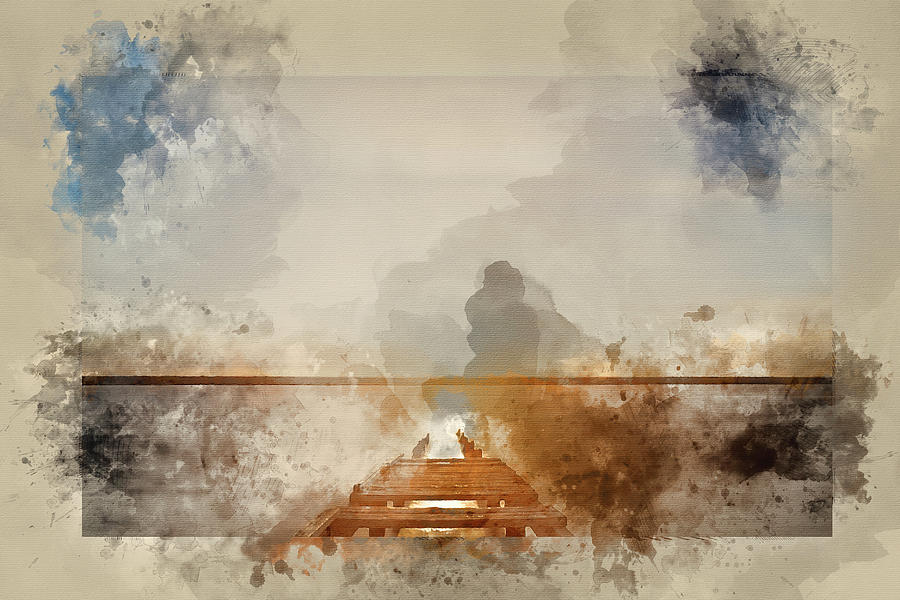 900x600 Digital Watercolor Painting Of Beautiful Vibrant Sunset Landscap - Digital Watercolor Painting