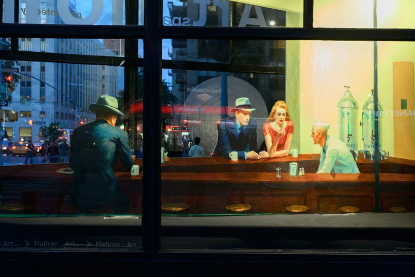 818x545 Edward Hopper's Nighthawks Recreated As 3d Pop Up Installation - Diner Painting