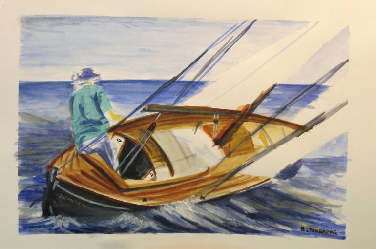 770x510 Saatchi Art Classic Sailing Dinghy Painting By Evangelos Tzavaras - Dinghy Painting