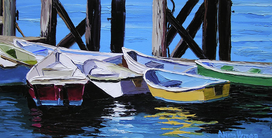 900x456 Dinghies At The Dock Painting By Alison Vernon - Dinghy Painting