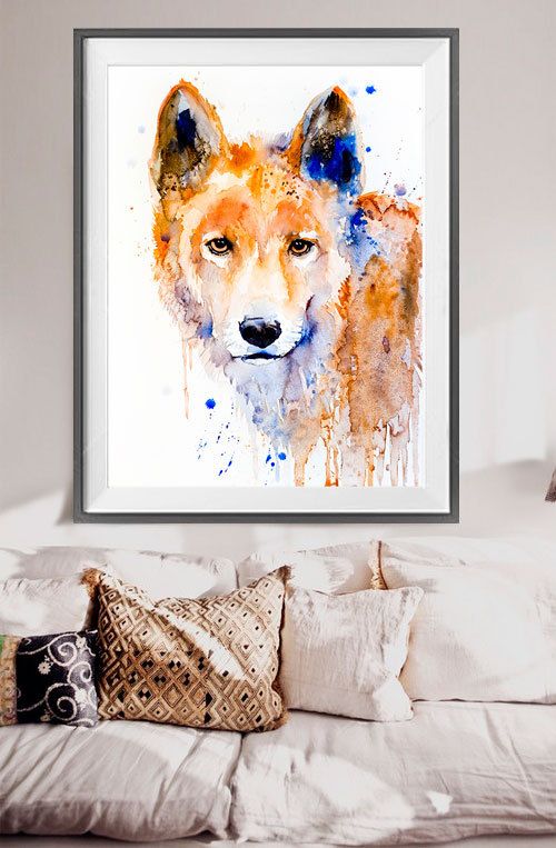 500x763 Dingo Watercolor Painting Print Animal Watercolor By Slaviart - Dingo Painting