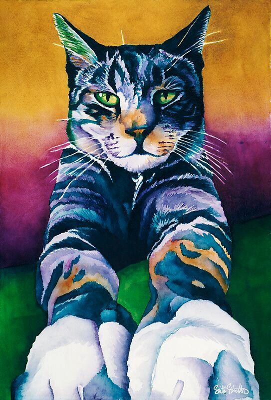 543x800 Dino Signed Print From Original Watercolor Cat Painting - Dino Painting