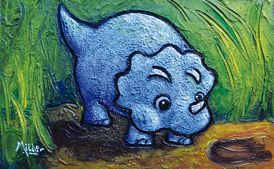 900x555 Blue Baby Triceratops Painting By Victoria Miller - Dino Painting