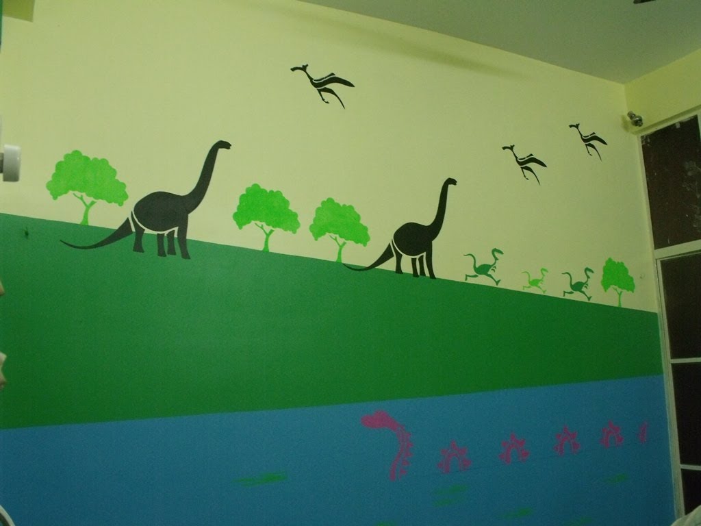 1024x768 How To Apply Asian Paints Kids Glow Theme Dinosaur (Jurassica - Dinosaur Kids Painting