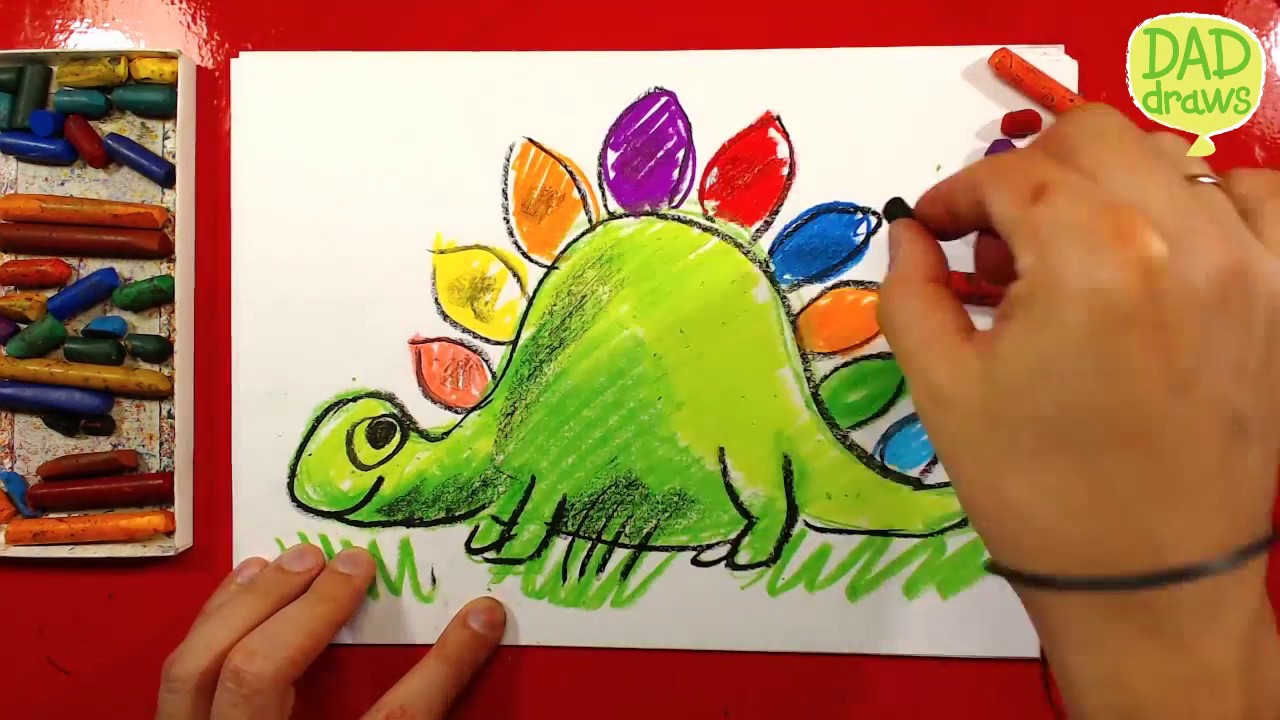 1280x720 How To Draw A Dinosaur Art For Kids Oil Pastels - Dinosaur Kids Painting