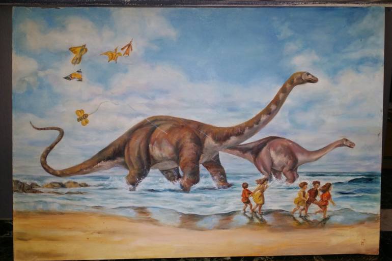 770x513 Saatchi Art Run Of Dinosaurs Painting By Nataliya Herman - Dinosaur Painting
