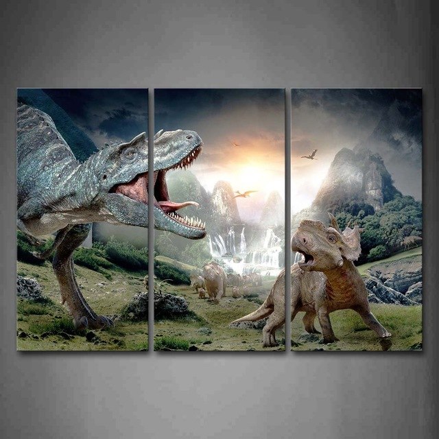 640x640 Canvas Paintings Living Room Wall Art Framework 3 Pieces Dinosaur - Dinosaur Painting