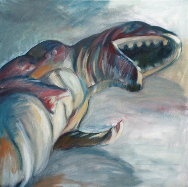 604x600 New Blood Art Plastic Dinosaur On Its Side By Scott Whiteman - Dinosaur Painting Online