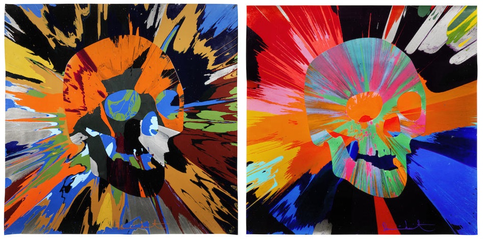 947x470 Spin Painting With Skulls Diptych By Damien Hirst On Artnet - Diptych Painting
