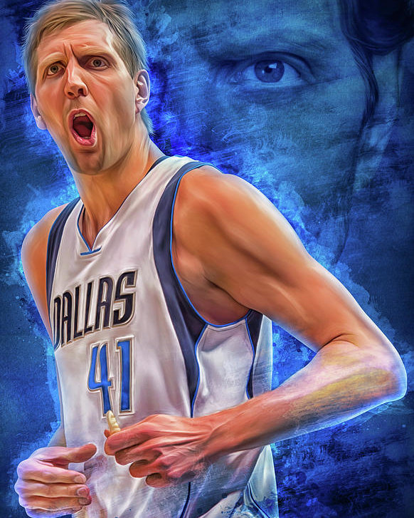 582x727 Dirk Nowitzki Digital Painting Poster By Mario Aguilar - Dirk Nowitzki Painting