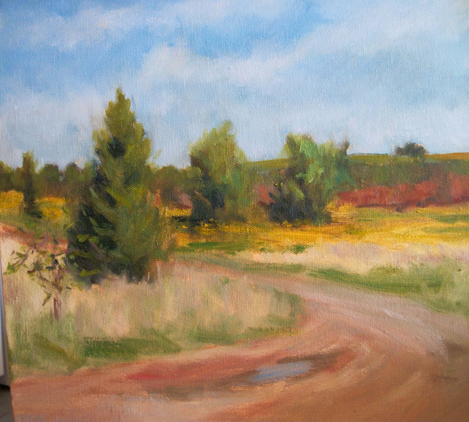1600x1439 Margaret Aycock Representational Oil Painting In Oklahoma Prairie - Dirt Road Painting