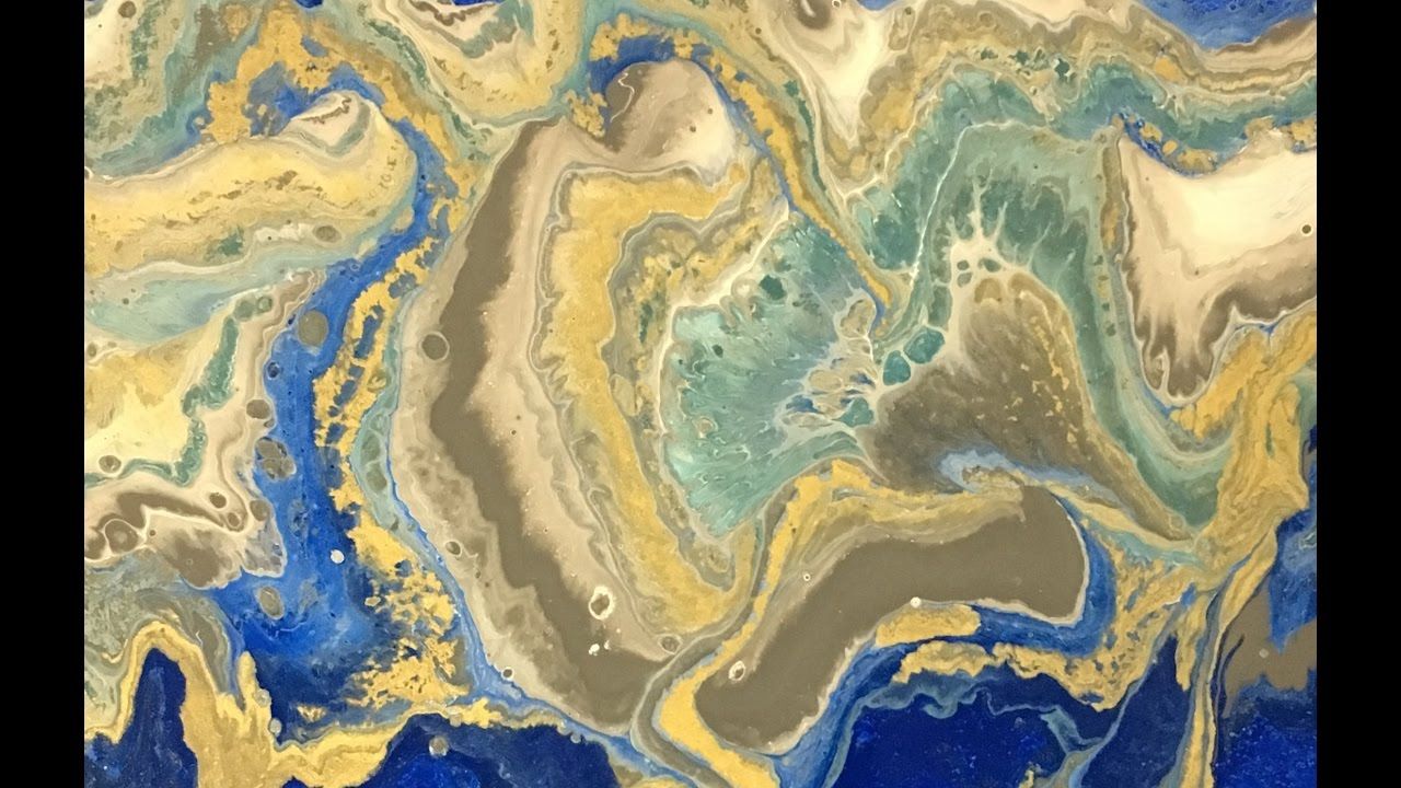 1280x720 Acrylic Dirty Pour Fluid Painting Dark Blue, Gold, White, Gray - Dirty Painting