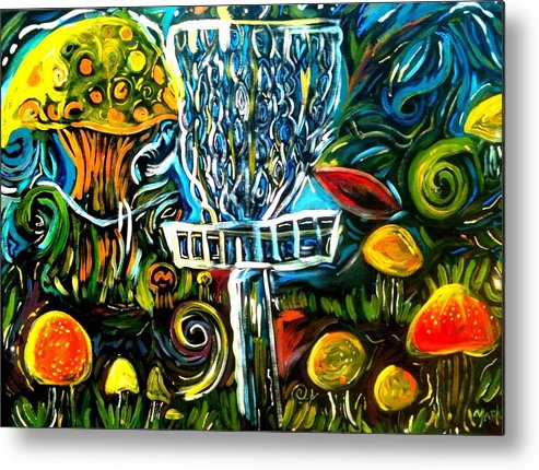 493x430 The Disc Golf Trip Metal Print By Mark Herbert - Disc Golf Painting