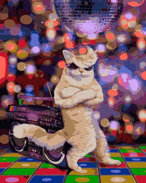 512x640 Mahuaf I609 Disco Dancing Cat Diy Oil Painting By Numbers Animal - Disco Painting