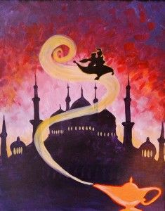 235x300 Aladdin And Princess Jasmine Silhouette Canvas - Disney Aladdin Painting