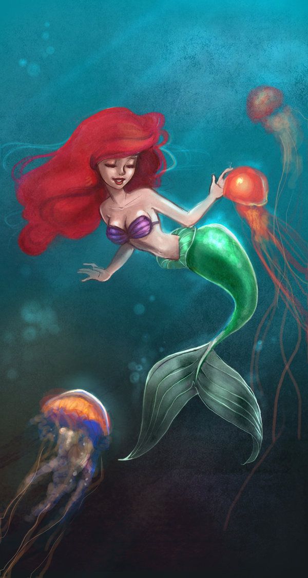 600x1126 Jellyfish Bath By ~elf In Mirror - Disney Ariel Painting