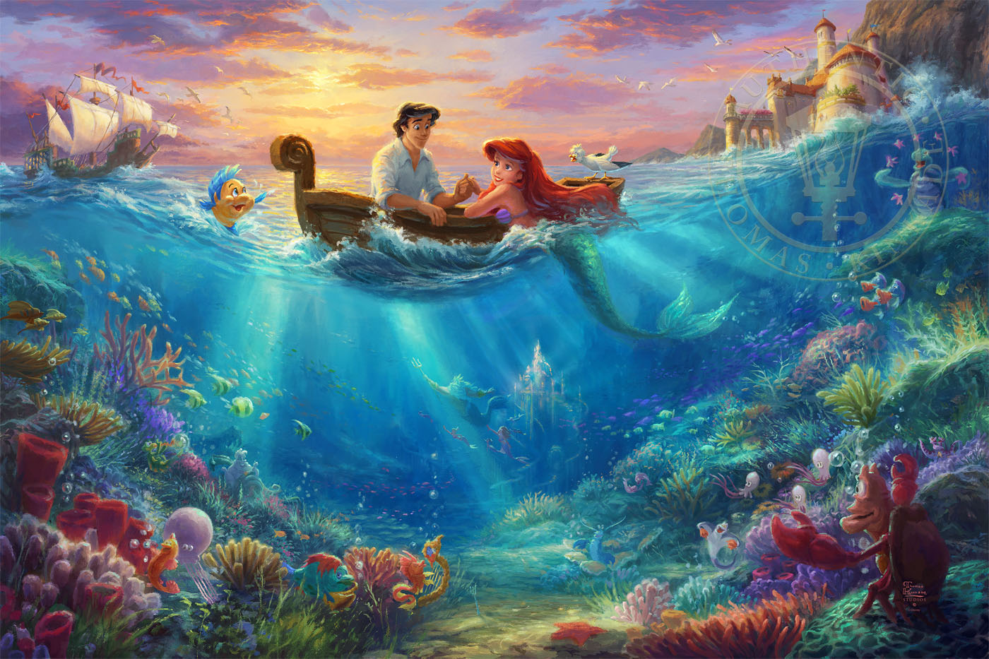 1400x933 Little Mermaid Falling In Love, Limited Edition Art - Disney Ariel Painting