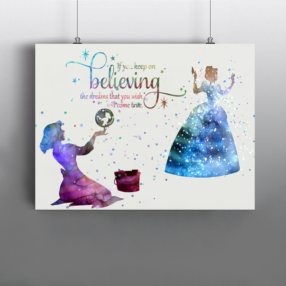 570x570 Cinderella Disney Art Print Fairytale Poster Watercolor - Disney Art Painting