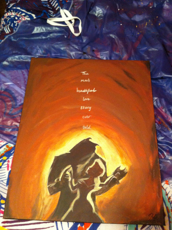 570x763 Disney Beauty And The Beast Inspired 16x20 Canvas Painting - Disney Beauty And The Beast Painting