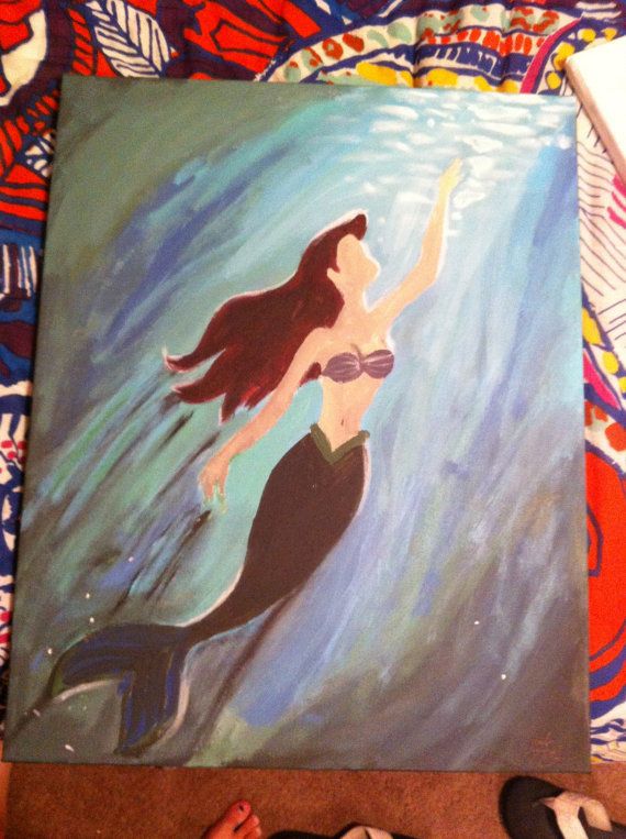 570x763 Disney The Little Mermaid Ariel Inspired 16x20 Canvas Painting - Disney Canvas Painting