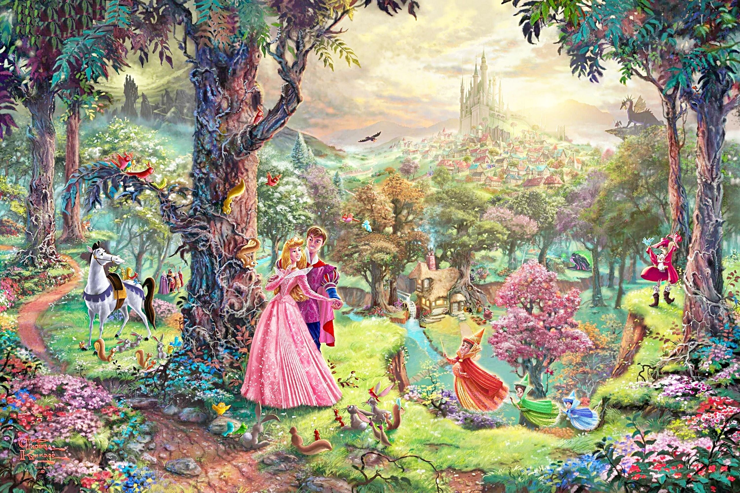 2560x1706 Thomas Kinkade Disney Paintings Walt Disney Characters Thomas - Disney Character Painting