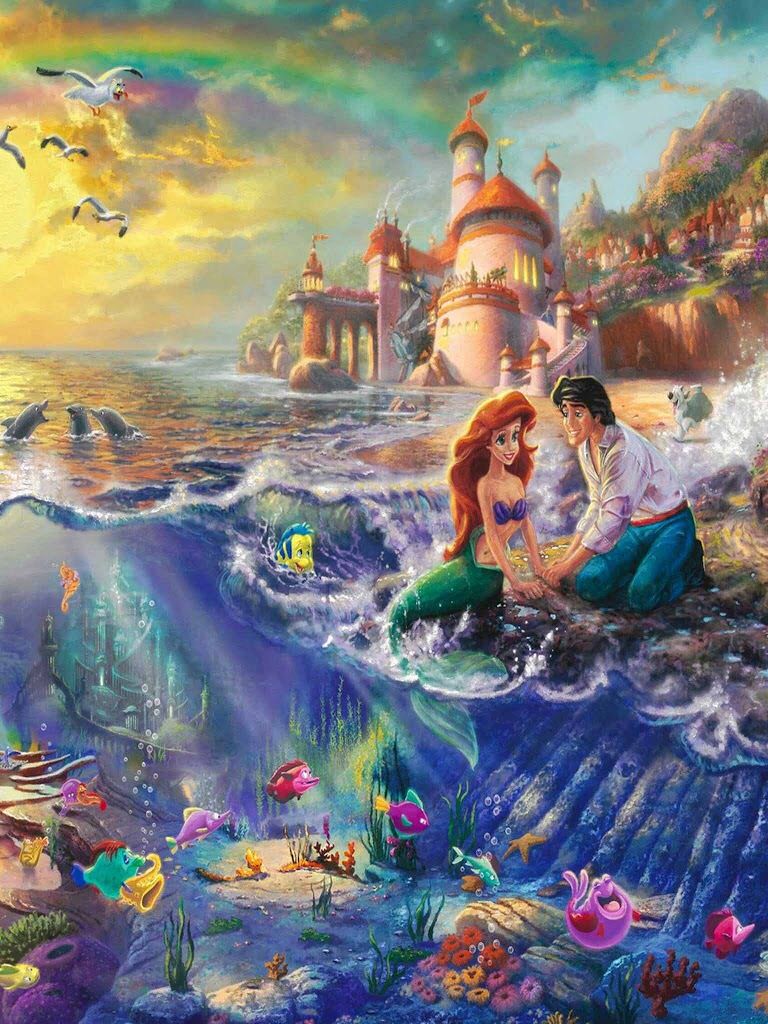768x1024 Disney Captured In Magical Paintings Mermaid - Disney Character Painting