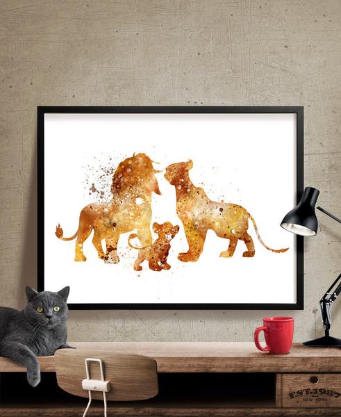 491x600 The Lion King Family , Disney Watercolor Art, Nursery Watercolor - Disney Lion King Painting