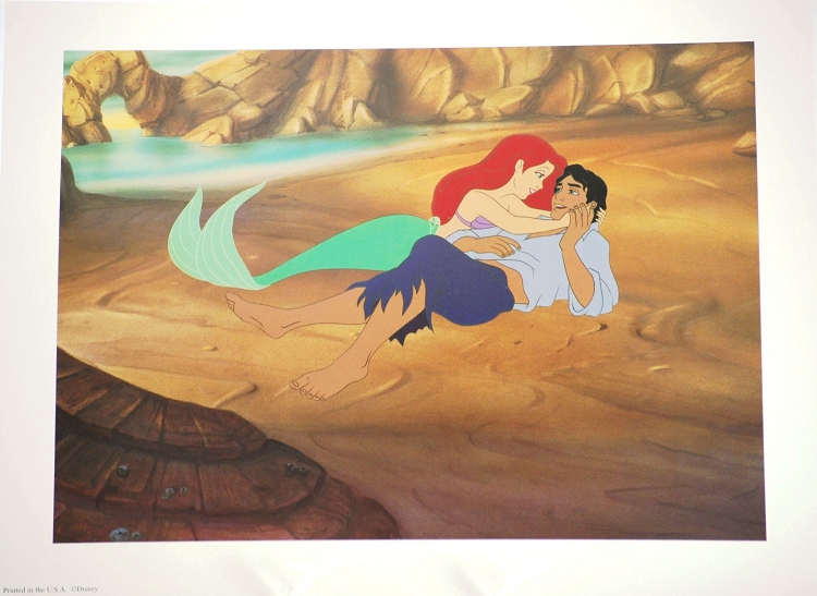 750x547 Little Mermaid, Beach Rescue, Prince Eric, Lithograph Art Print - Disney Little Mermaid Painting