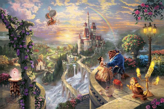 570x380 Thomas Kinkade Disney Oil Painting Beauty And The Beast Falling - Disney Oil Painting