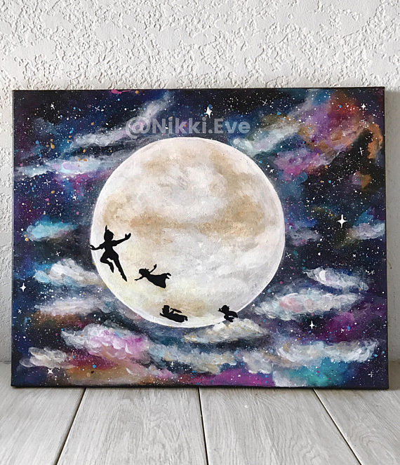 570x663 Original Peter Pan Acrylic Painting Peter Pan Art Disney - Disney Painting Acrylic