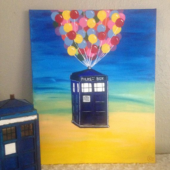 570x570 Doctor Who Tardis Acrylic Painting, Dr. Who Tardis With Disney Up - Disney Painting For Kids