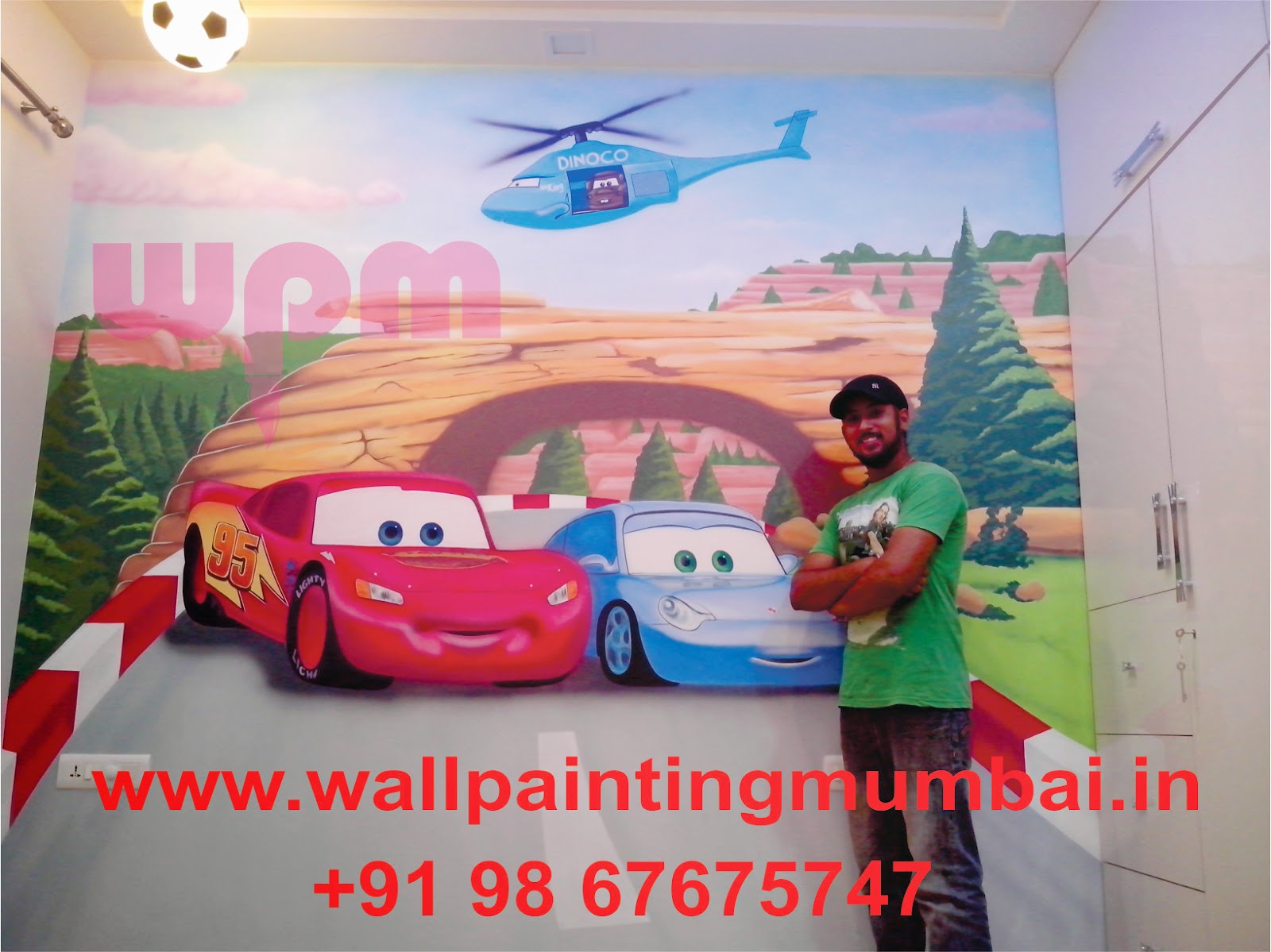 1600x1199 Play School Wall Painting Kids Room Disney Mcqueen Theme Wall - Disney Painting For Kids