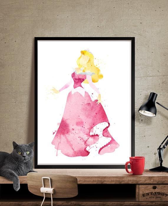 570x697 Sleeping Beauty Watercolor Print, Disney Art Print, Disney - Disney Painting For Kids