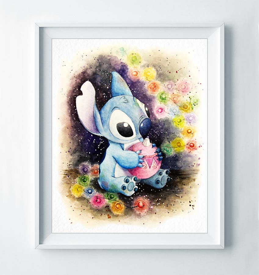 849x900 Stitch Watercolor Art Print Watercolour Illustration Disney - Disney Painting For Kids