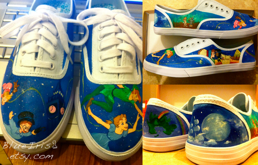 900x577 Hand Painted Peter Pan Sneakers By Blueirisart - Disney Peter Pan Painting