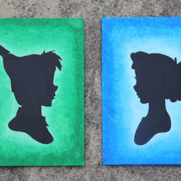 354x354 Peter Pan Handmade Silhouette Canvas From Crunchieart On Etsy - Disney Peter Pan Painting