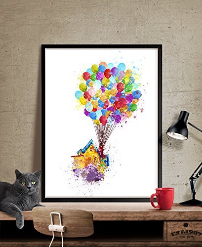 409x500 Up Movie Pixar Up Disney Watercolor Art Decor, Nursery - Disney Pixar Up Painting