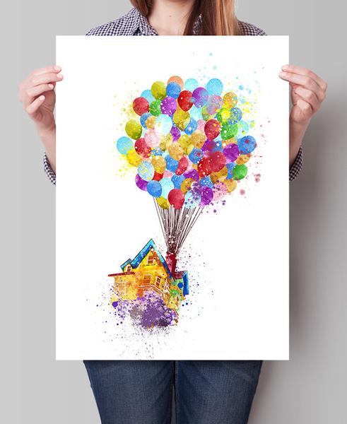 491x600 Up Movie, Pixar Up, Disney Watercolor Art, Disney Pixar Up Flying - Disney Pixar Up Painting