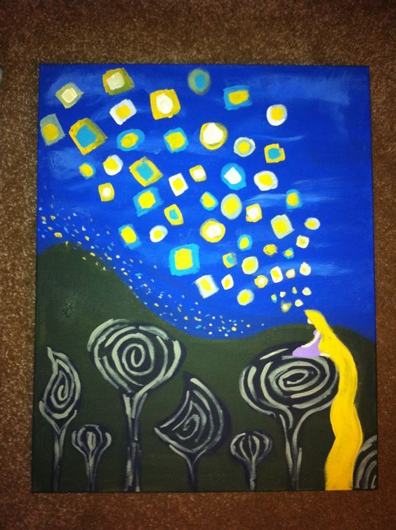 564x755 Disney Tangled Rapunzel Lanterns Inspired 16x20 Canvas Painting - Disney Rapunzel Painting