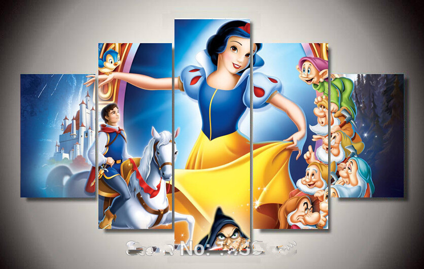 836x530 Framed 5 Panel Home Decoration Wall Art Snow White Princess Oil - Disney Snow White Painting