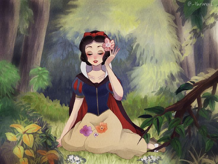 736x555 Snow White Picking Flowers - Disney Snow White Painting